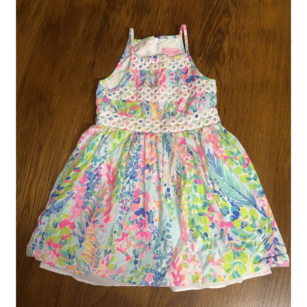 Lilly Pulitzer Girls “Catch Wave” Crochet Detail Dress Size 5 Spring Summer
